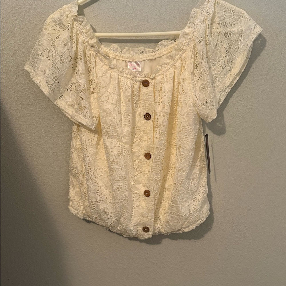 No Boundaries Cream Lace Button-Down Blouse